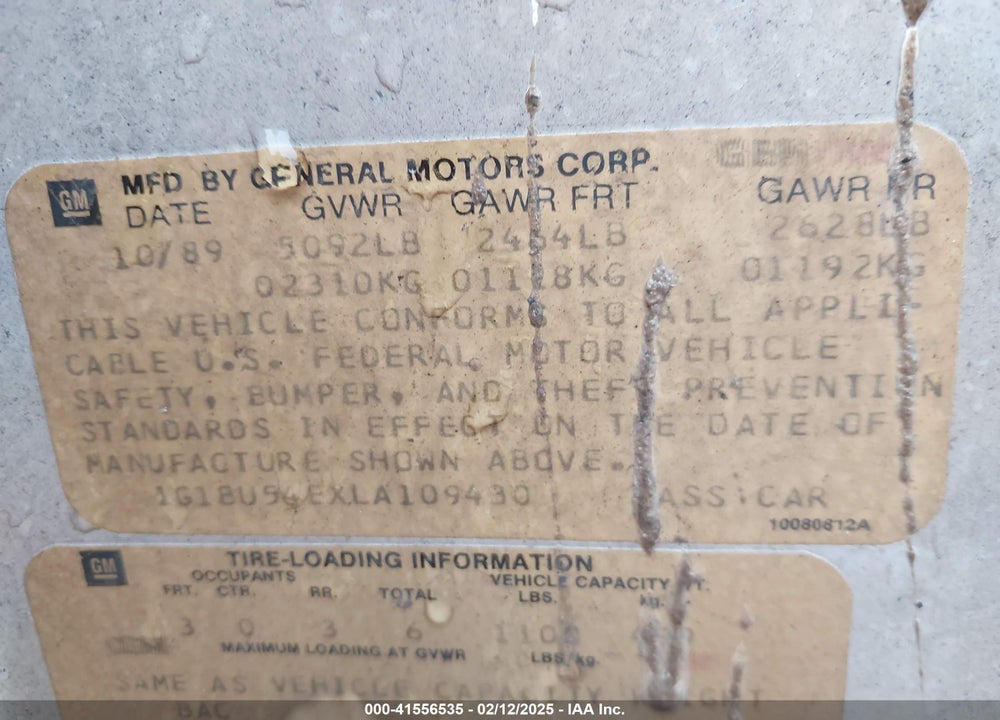1990 CHEVROLET CAPRICE VIN: 1G1BU54EXLA109430