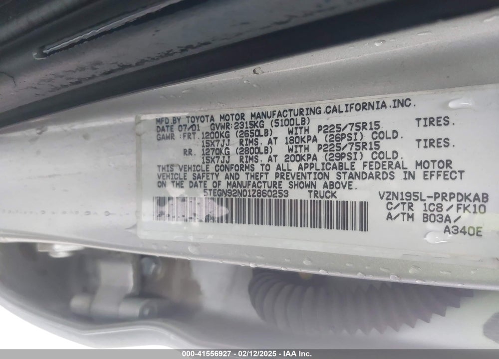2001 TOYOTA TACOMA VIN: 5TEGN92N01Z860253