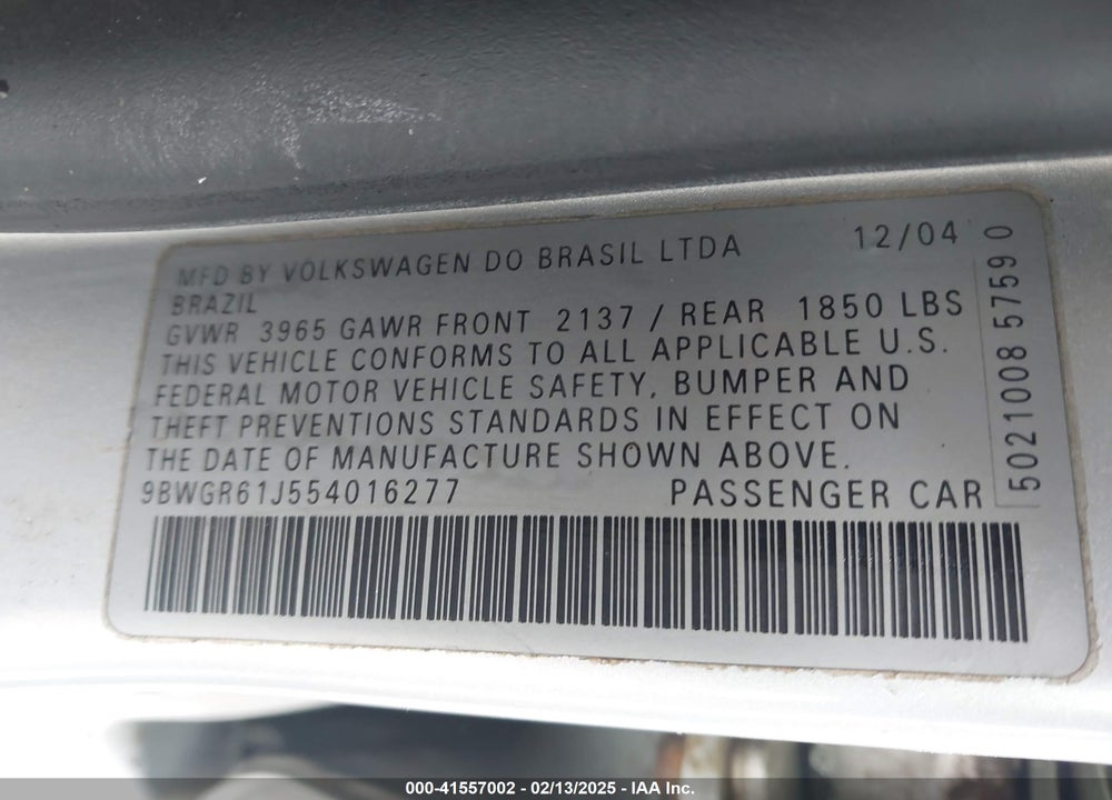 2005 VOLKSWAGEN GOLF GLS TDI VIN: 9BWGR61J554016277