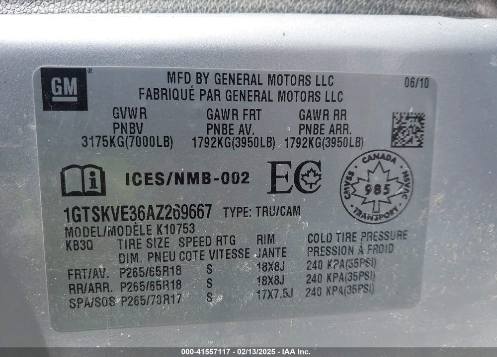 2010 GMC SIERRA 1500 SLE VIN: 1GTSKVE36AZ269667