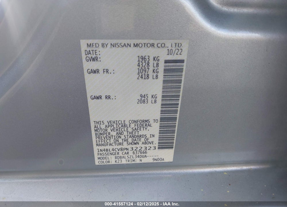 2023 NISSAN ALTIMA VIN: 1N4BL4CV8PN322323