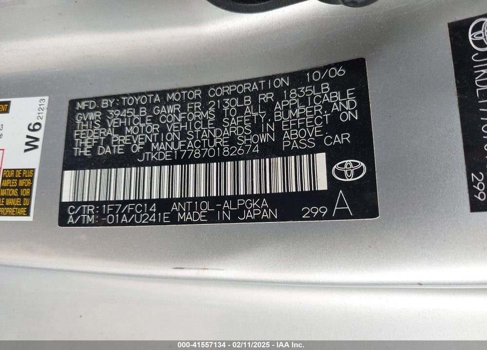 2007 SCION TC VIN: JTKDE177870182674