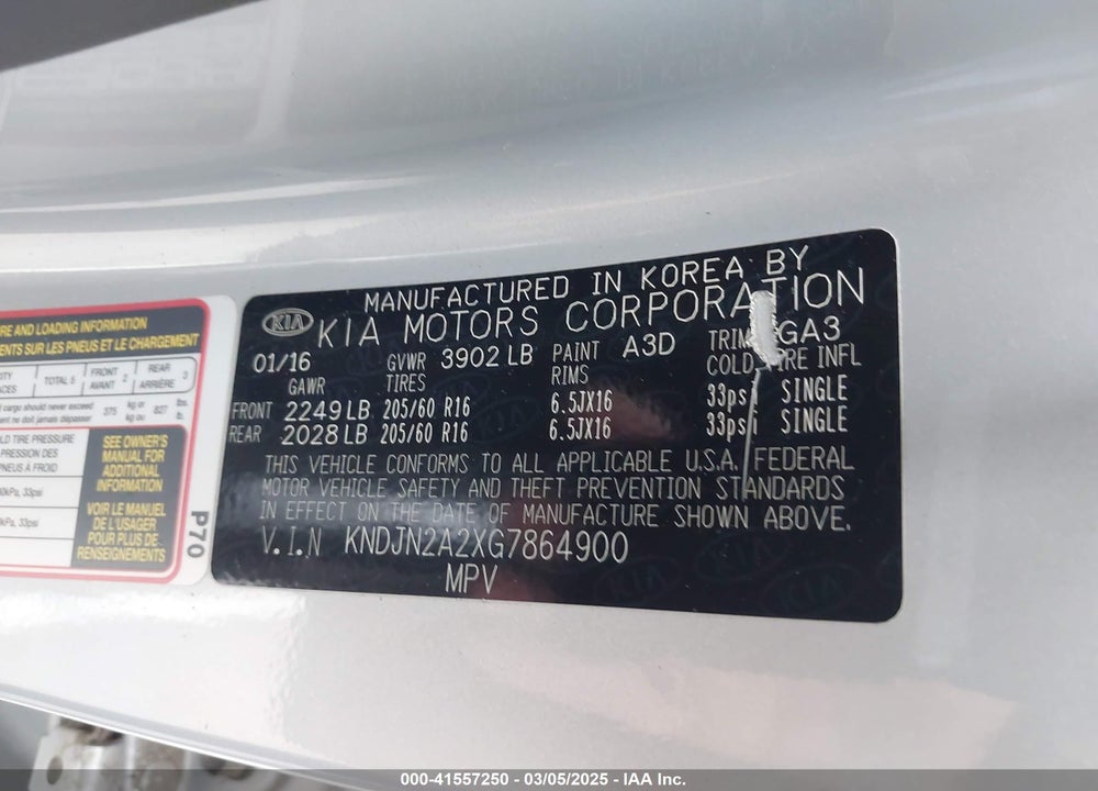 2016 KIA SOUL VIN: KNDJN2A2XG7864900
