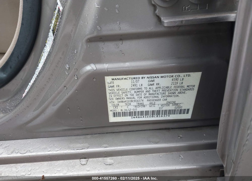 2008 NISSAN MAXIMA VIN: 1N4BA41E08C816374