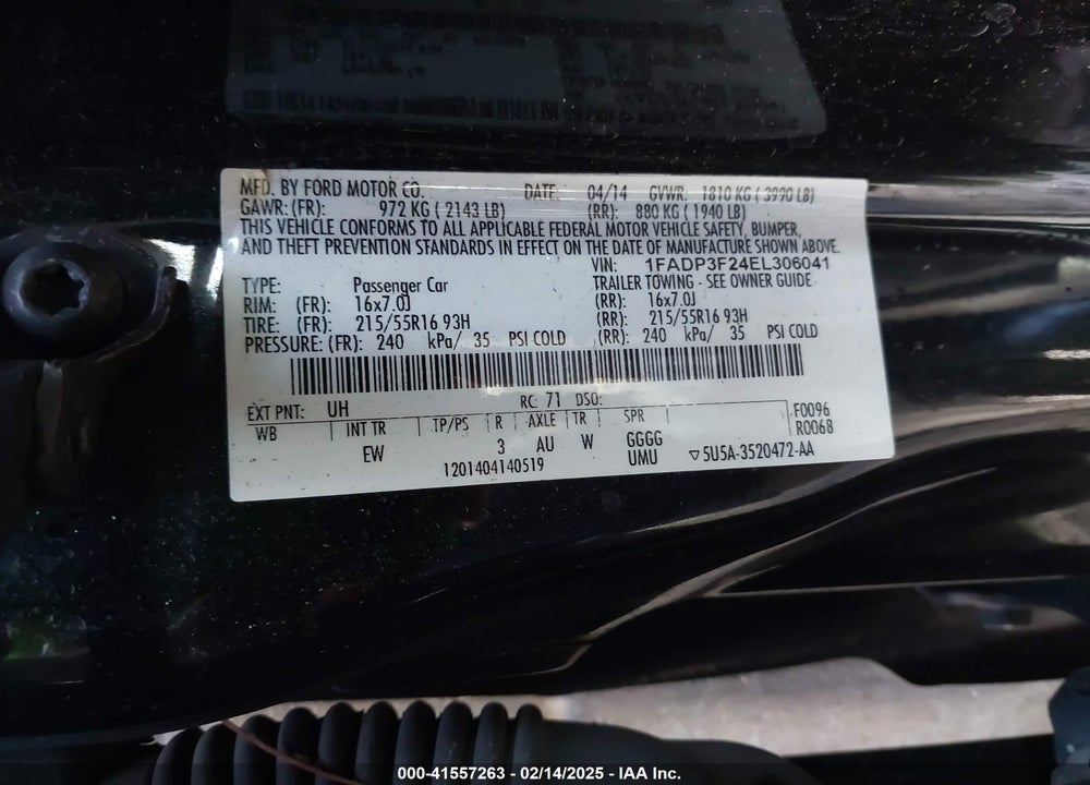 2014 FORD FOCUS VIN: 1FADP3F24EL306041