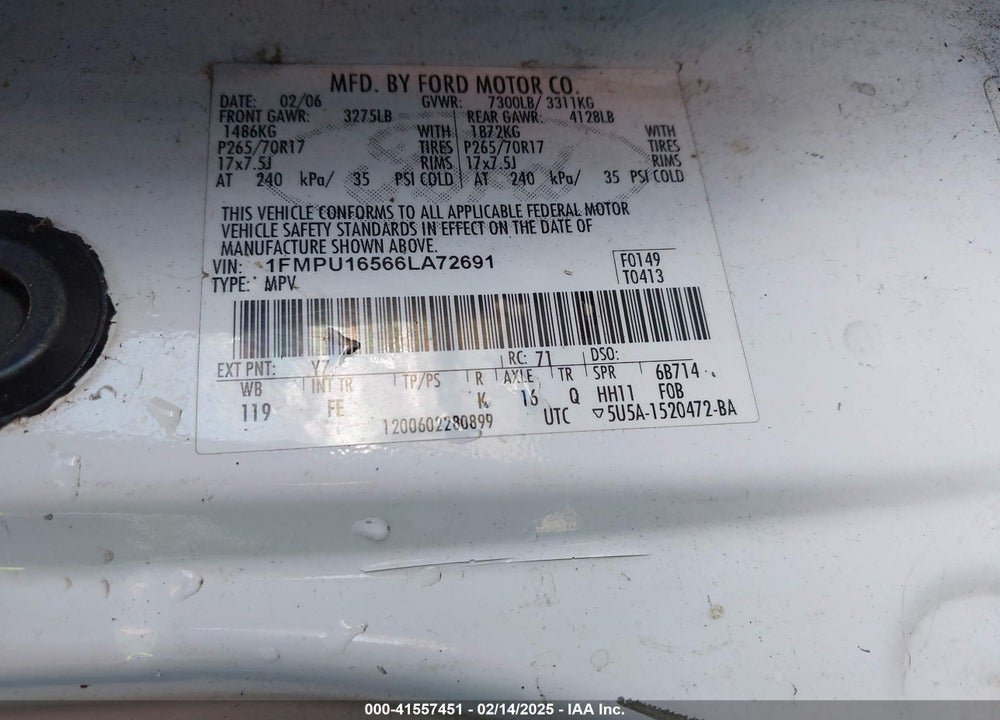2006 FORD EXPEDITION XLT/XLT SPORT VIN: 1FMPU16566LA72691