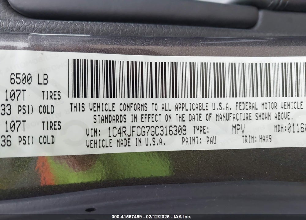 2016 JEEP GRAND CHEROKEE HIGH ALTITUDE VIN: 1C4RJFCG7GC316309