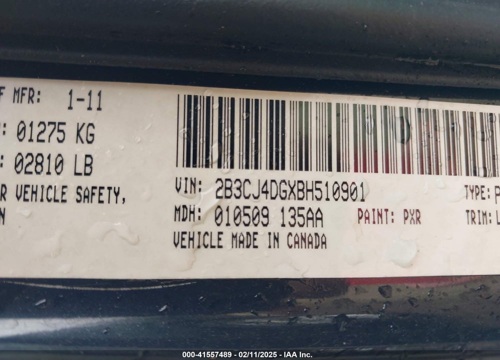 2011 DODGE CHALLENGER VIN: 2B3CJ4DGXBH510901