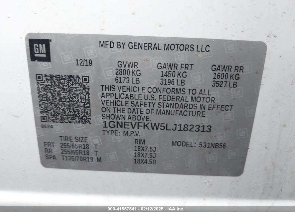 2020 CHEVROLET TRAVERSE AWD LS VIN: 1GNEVFKW5LJ182313