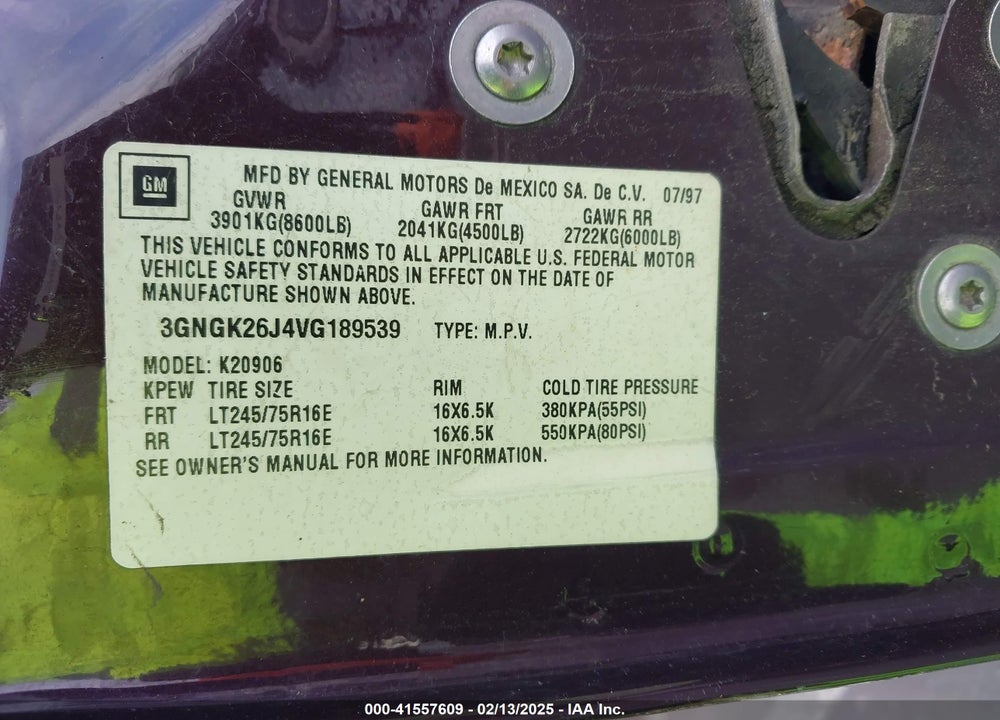 1997 CHEVROLET SUBURBAN 2500 VIN: 3GNGK26J4VG189539