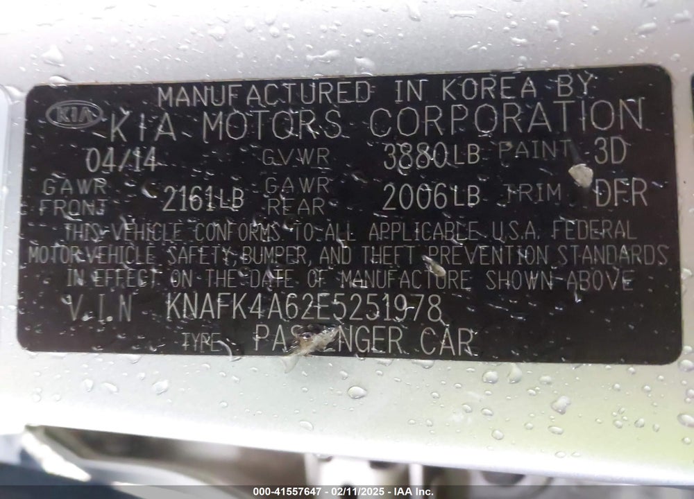 2014 KIA FORTE VIN: KNAFK4A62E5251978