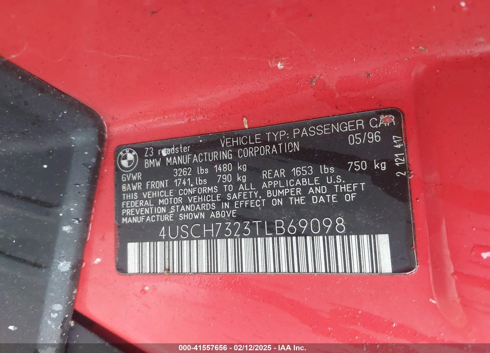 1996 BMW Z3 1.9 VIN: 4USCH7323TLB69098