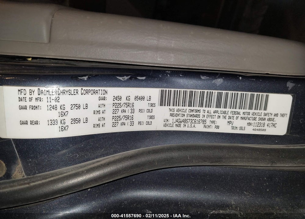 2003 JEEP GRAND CHEROKEE LAREDO VIN: 1J4GW48S73C616785