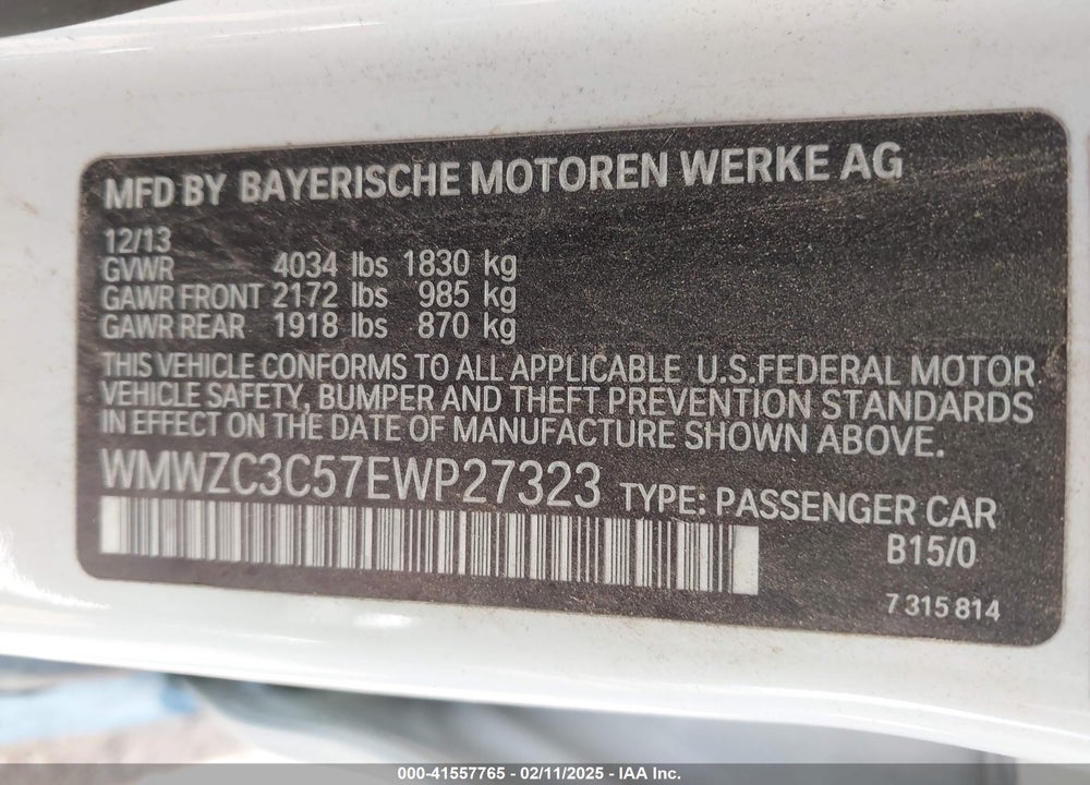 2014 MINI COUNTRYMAN VIN: WMWZC3C57EWP27323