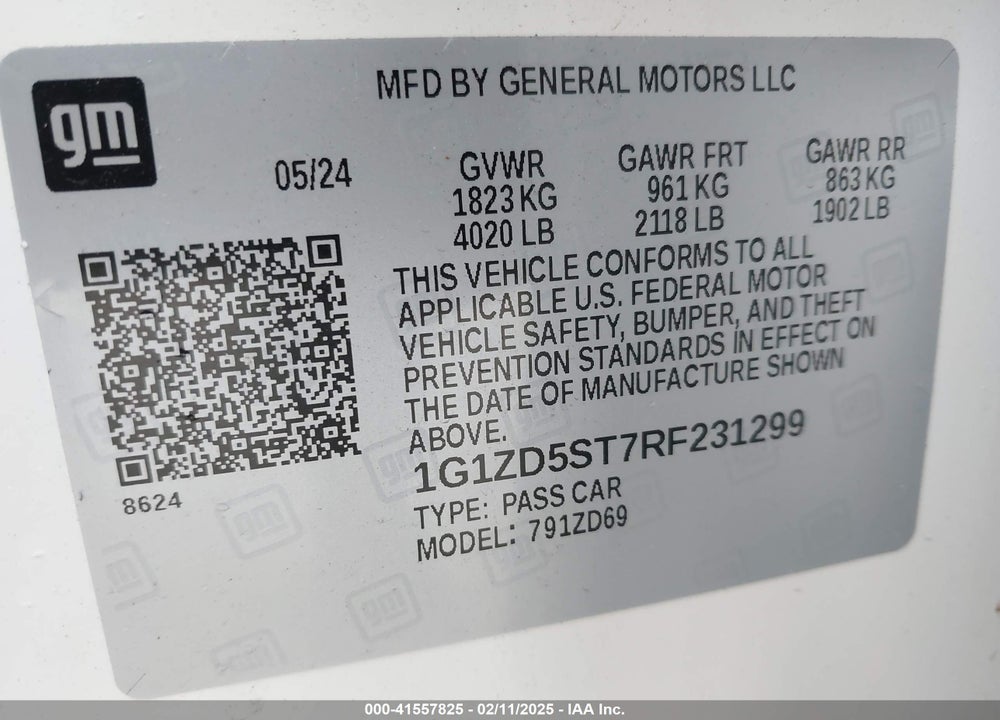 2024 CHEVROLET MALIBU FWD 1LT VIN: 1G1ZD5ST7RF231299