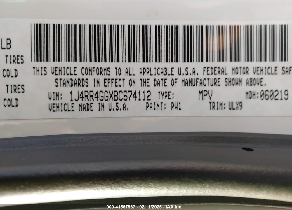 2011 JEEP GRAND CHEROKEE LAREDO VIN: 1J4RR4GGXBC674112