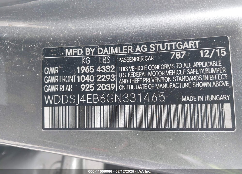 2016 MERCEDES-BENZ CLA 250 VIN: WDDSJ4EB6GN331465