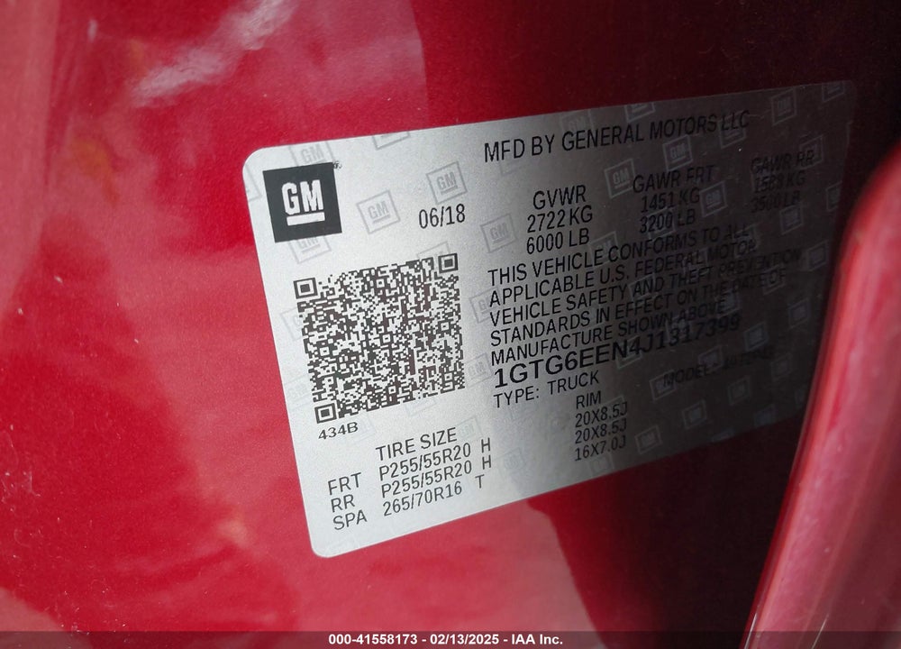 2018 GMC CANYON VIN: 1GTG6EEN4J1317399