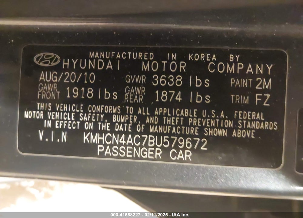 2011 HYUNDAI ACCENT VIN: KMHCN4AC7BU579672