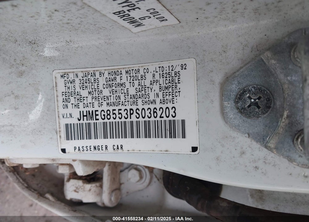 1993 HONDA CIVIC LX VIN: JHMEG8553PS036203