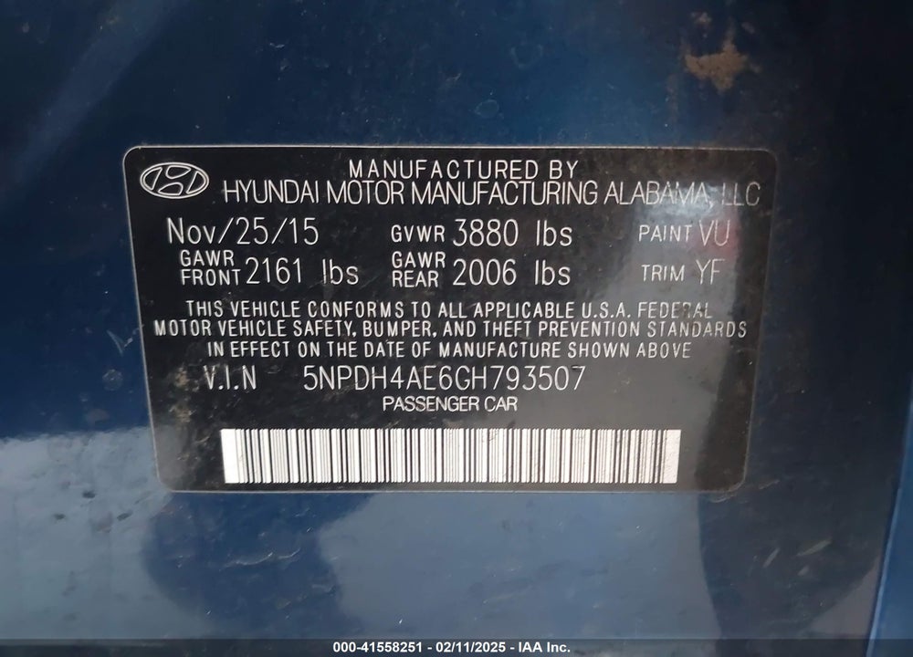 2016 HYUNDAI ELANTRA SE VIN: 5NPDH4AE6GH793507