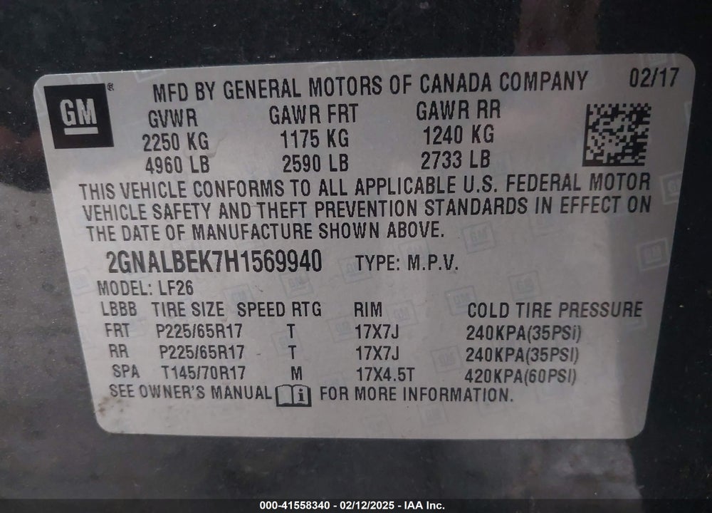 2017 CHEVROLET EQUINOX LS VIN: 2GNALBEK7H1569940