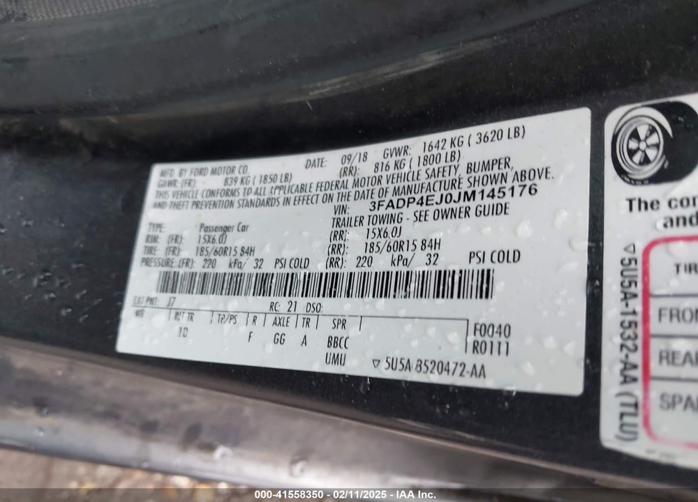 2018 FORD FIESTA VIN: 3FADP4EJ0JM145176