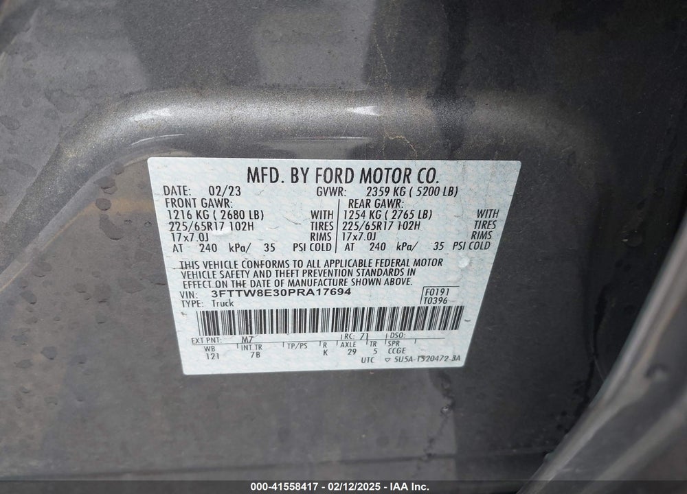 2023 FORD MAVERICK VIN: 3FTTW8E30PRA17694