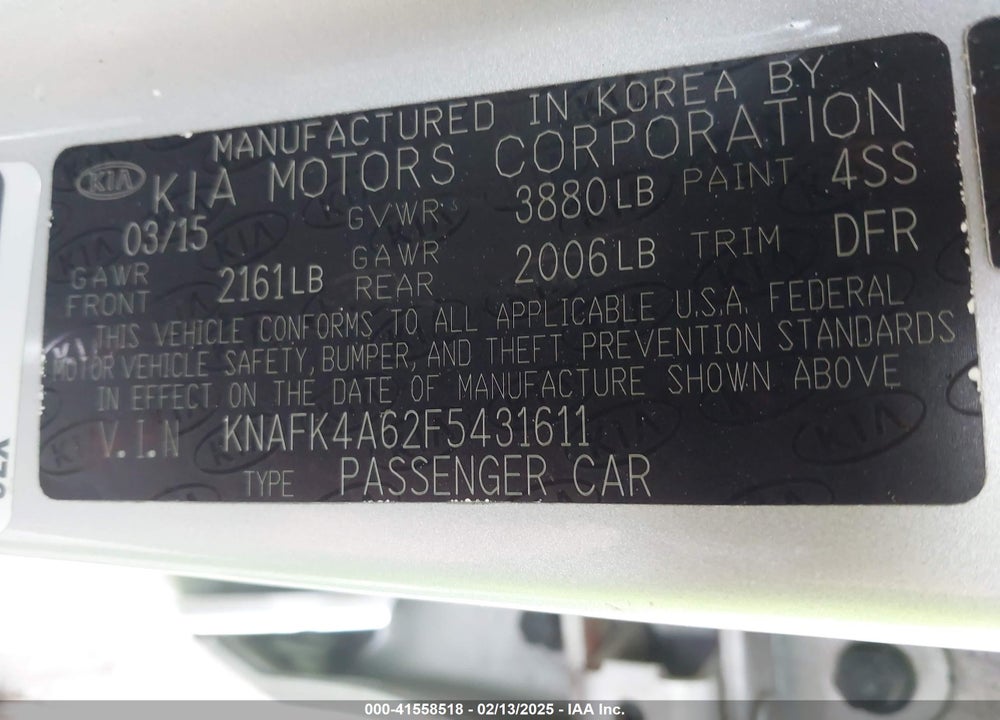 2015 KIA FORTE VIN: KNAFK4A62F5431611