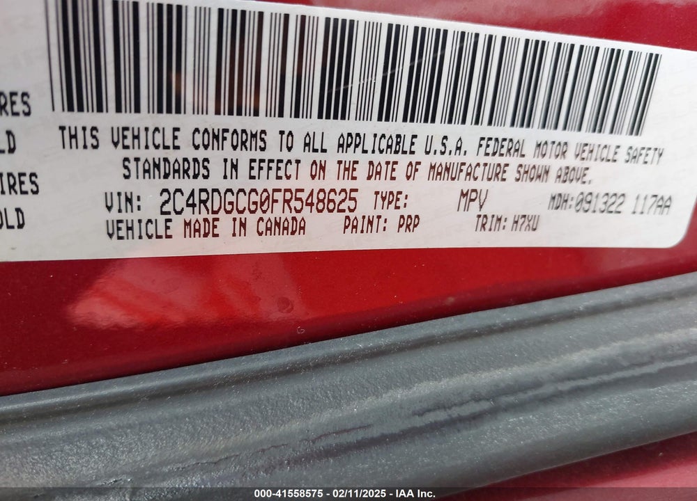 2015 DODGE GRAND CARAVAN VIN: 2C4RDGCG0FR548625