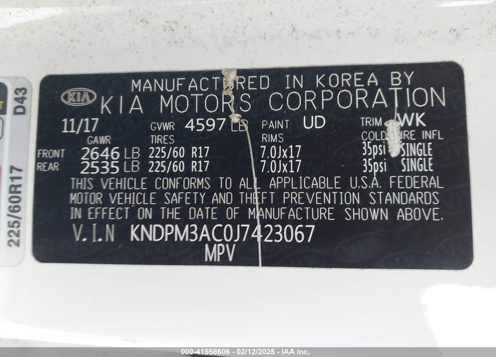 2018 KIA SPORTAGE LX VIN: KNDPM3AC0J7423067