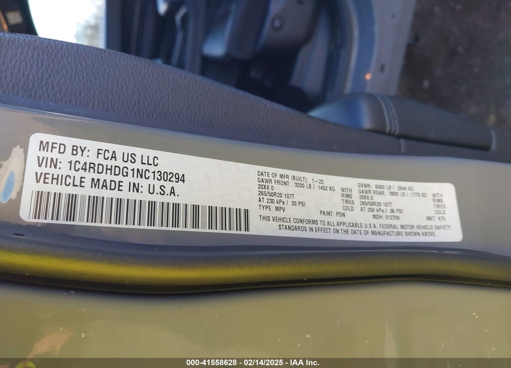 2022 DODGE DURANGO GT RWD VIN: 1C4RDHDG1NC130294