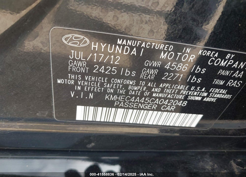 2012 HYUNDAI SONATA HYBRID VIN: KMHEC4A45CA042048