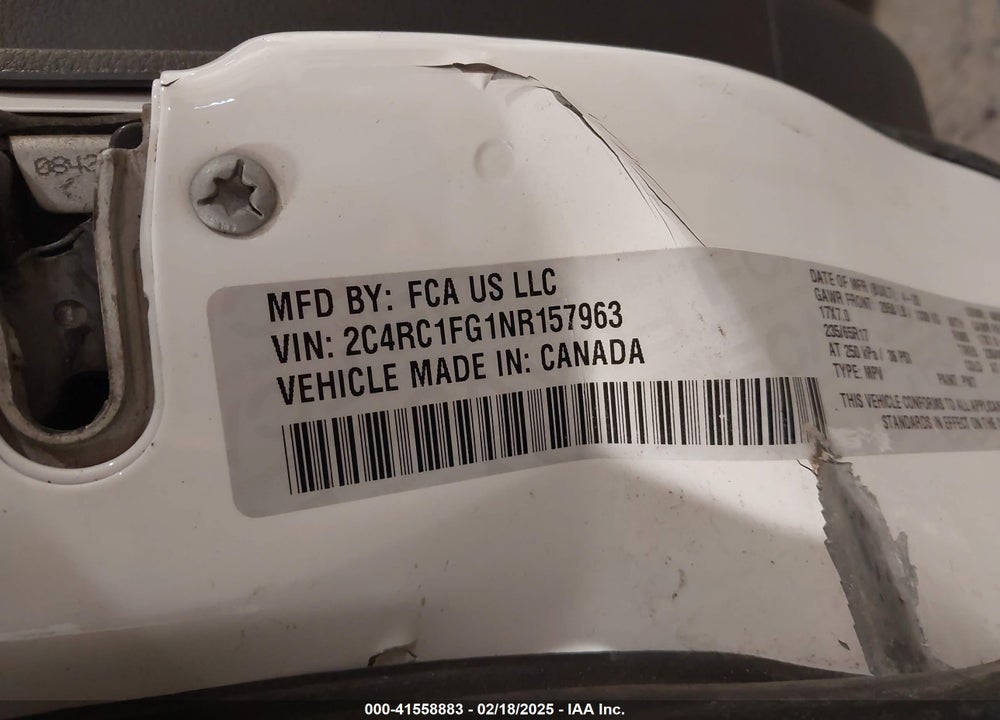 2022 CHRYSLER PACIFICA TOURING VIN: 2C4RC1FG1NR157963