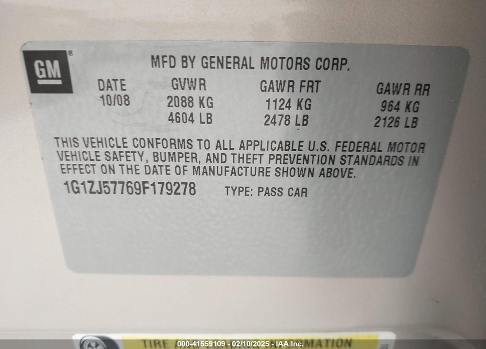 2009 CHEVROLET MALIBU LT VIN: 1G1ZJ57769F179278