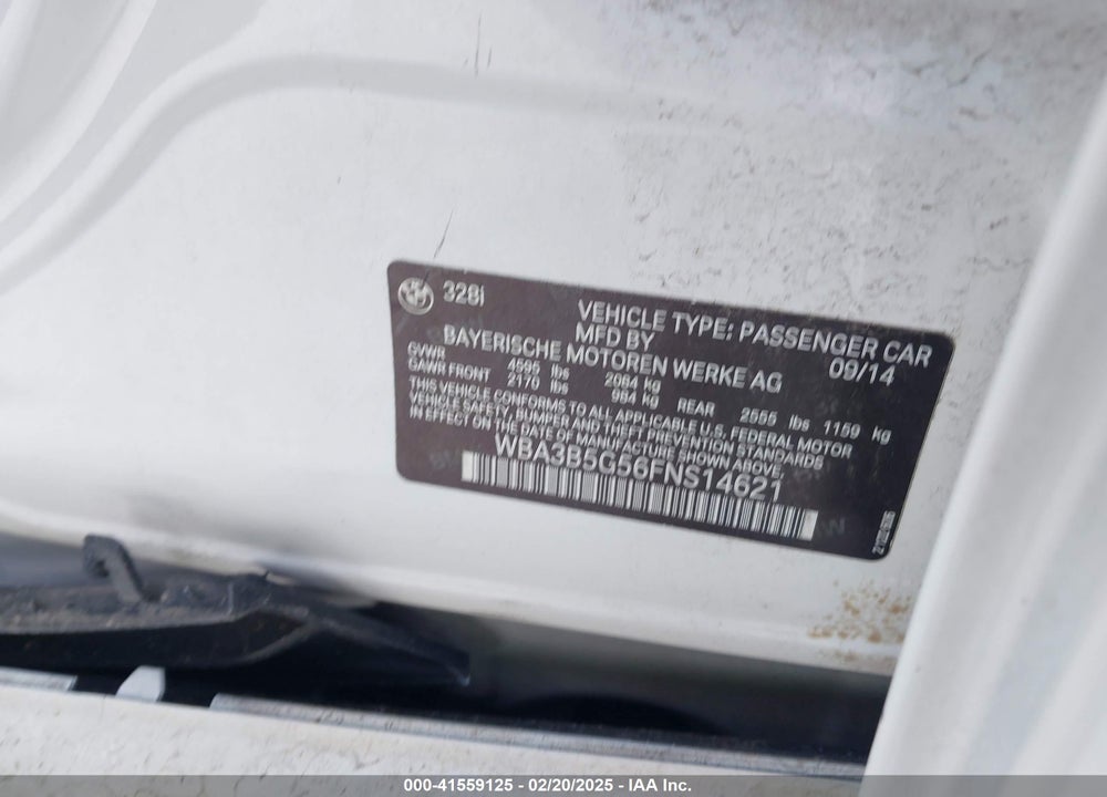 2015 BMW 328 VIN: WBA3B5G56FNS14621