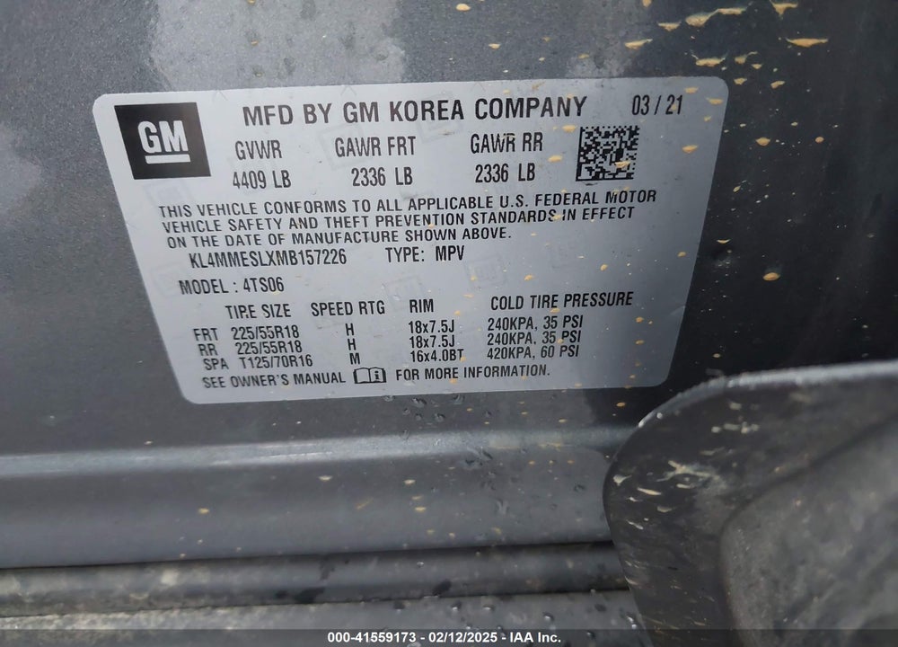 2021 BUICK ENCORE GX AWD SELECT VIN: KL4MMESLXMB157226