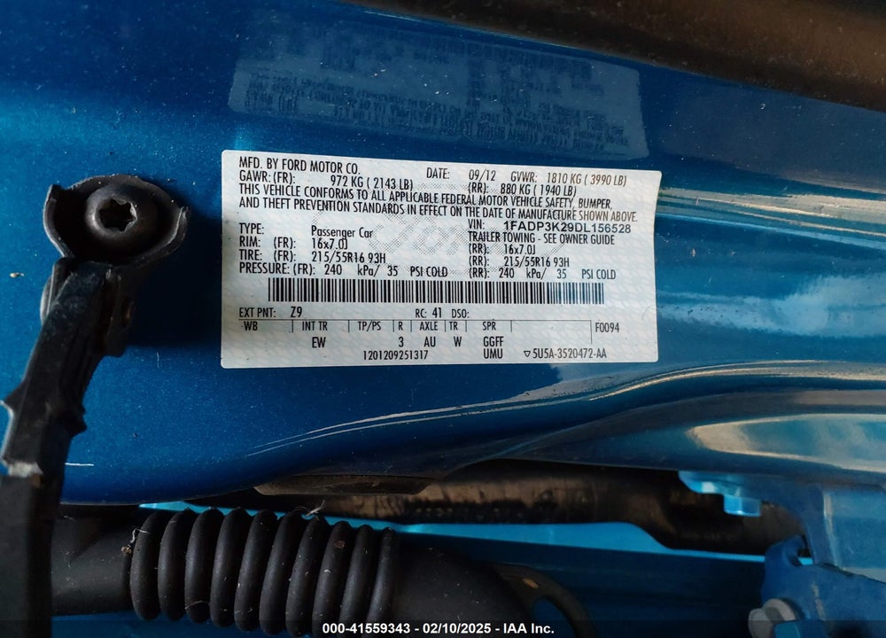 2013 FORD FOCUS VIN: 1FADP3K29DL156528