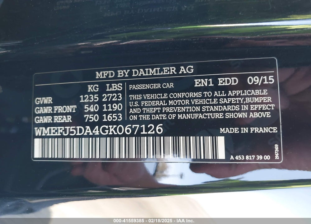 2016 SMART FORTWO PASSION/PRIME/PROXY/PURE VIN: WMEFJ5DA4GK067126