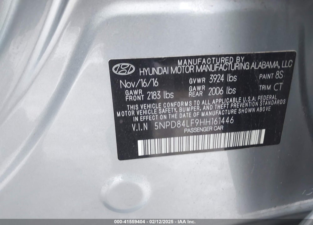 2017 HYUNDAI ELANTRA VIN: 5NPD84LF9HH161446