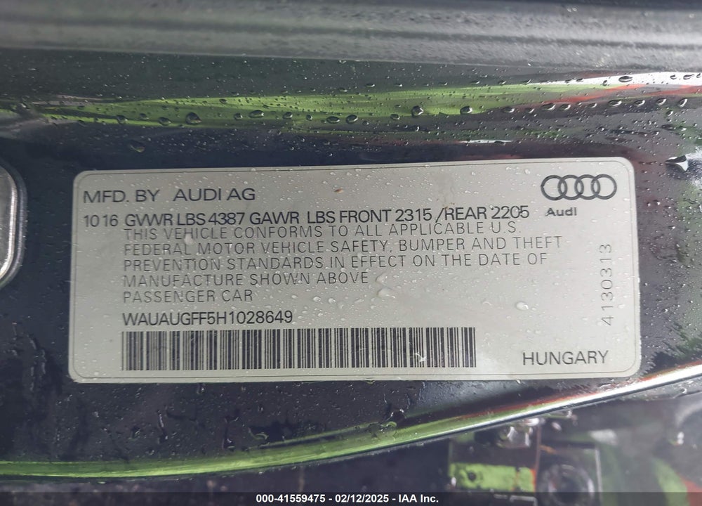 2017 AUDI A3 VIN: WAUAUGFF5H1028649