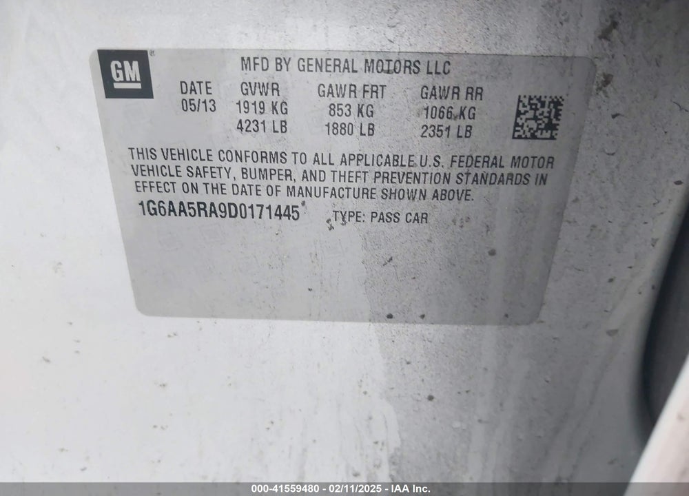 2013 CADILLAC ATS VIN: 1G6AA5RA9D0171445