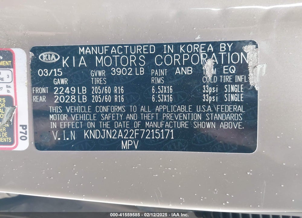 2015 KIA SOUL VIN: KNDJN2A22F7215171
