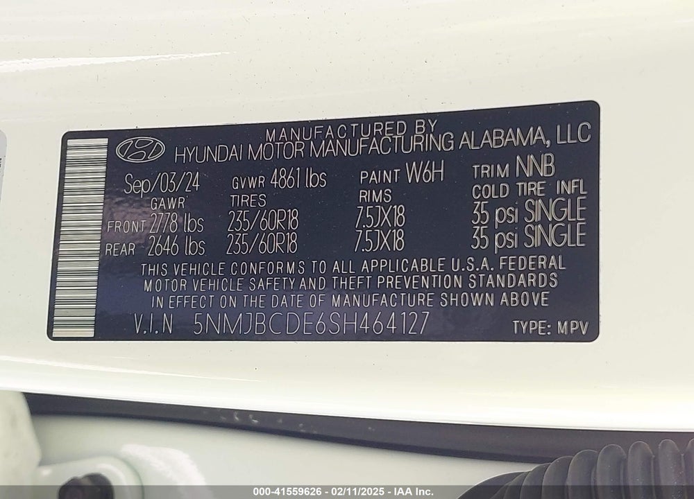 2025 HYUNDAI TUCSON SEL VIN: 5NMJBCDE6SH464127