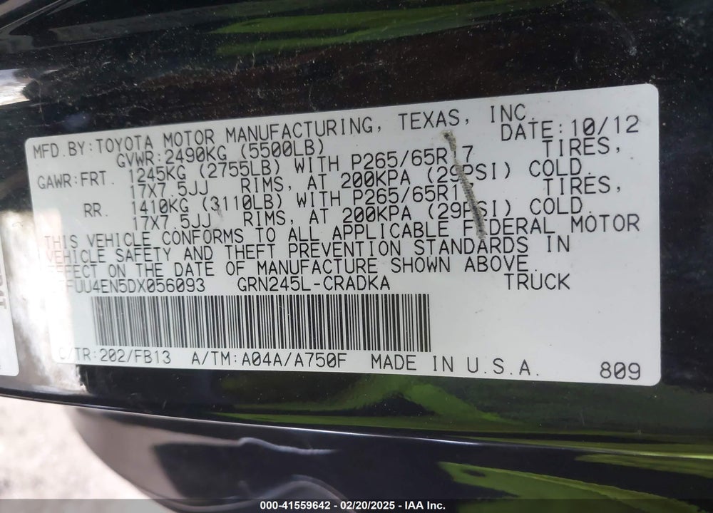 2013 TOYOTA TACOMA VIN: 5TFUU4EN5DX056093
