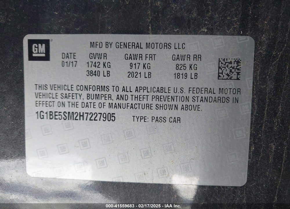 2017 CHEVROLET CRUZE VIN: 1G1BE5SM2H7227905