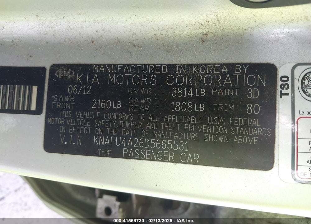 2013 KIA FORTE EX VIN: KNAFU4A26D5665531
