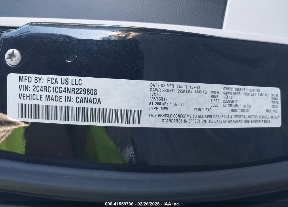 2022 CHRYSLER VOYAGER LX VIN: 2C4RC1CG4NR229808