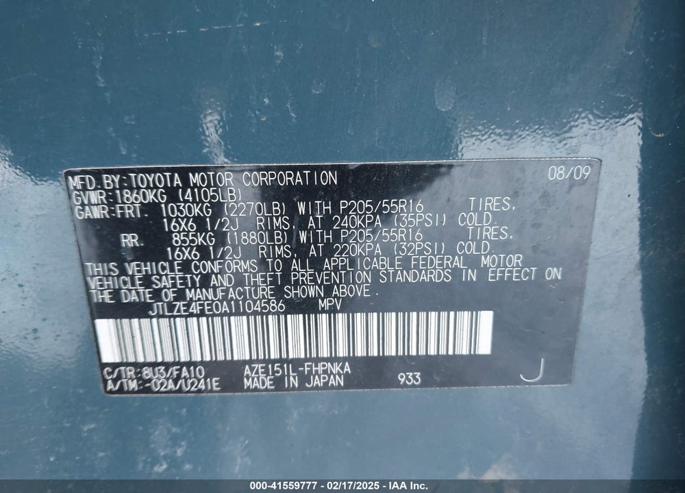 2010 SCION XB VIN: JTLZE4FE0A1104586