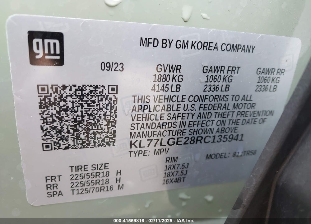 2024 CHEVROLET TRAX VIN: KL77LGE28RC135941
